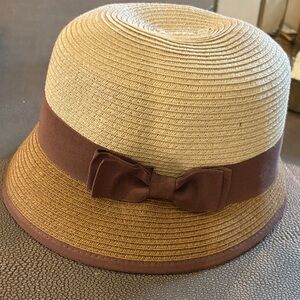 Toucan Collection Clouche Tan and Brown Straw Hat with Bow